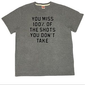 You Miss 100% of the Shots You Don’t Take grey t-shirt with subtle H on sleeve